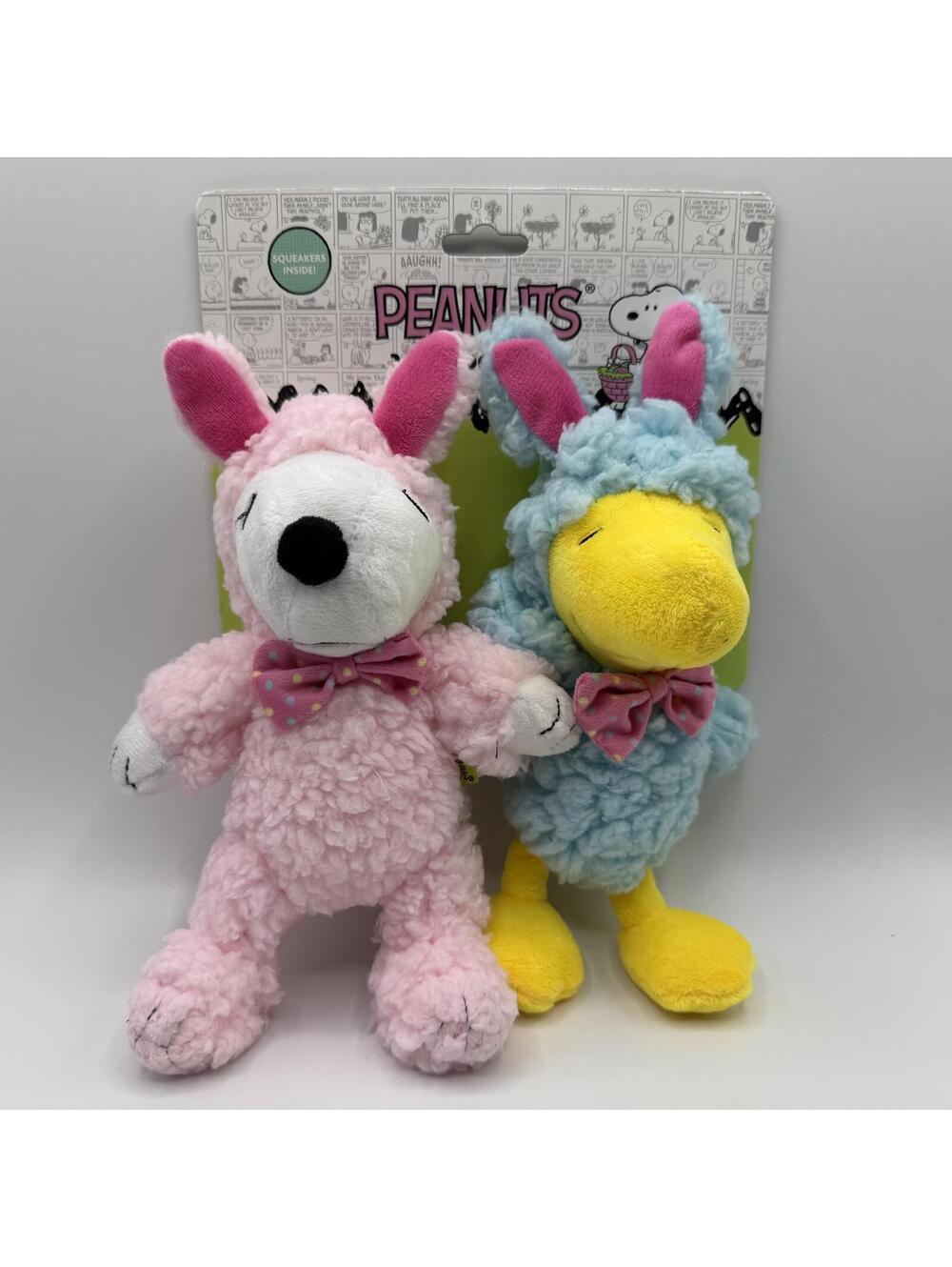 Peanuts Snoopy and Woodstock Bunny Costumes Plush Squeaker Dog Toy 2 Pack